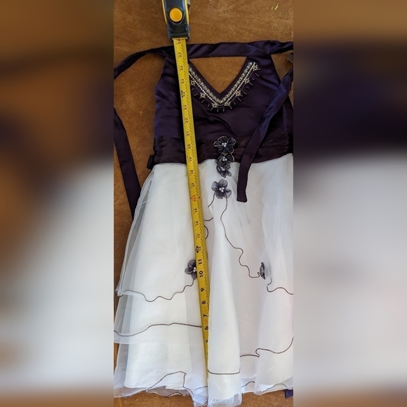 Girls Formal Party Dress w/ Shawl White & Purple Flower Accent Wedding Outfit B2 - Picture 3 of 3